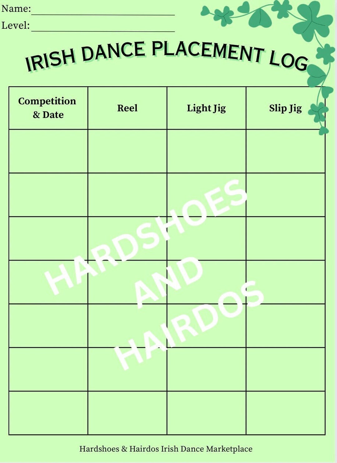 Placement Log for Irish Dance Feis Competition Beginner Etsy