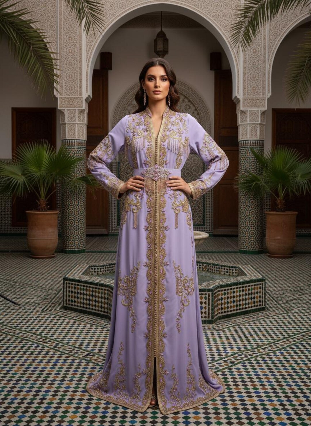 Luxury Hand-embroidered Moroccan Bridal Kaftan Takchita | Custom Made ...