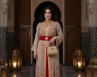 Caftán de novia marroquí de lujo bordado a mano Takchita / Vestido caftán hecho a medida