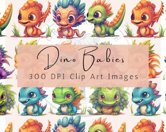 Baby Dinosaur Clipart | Instant Download | 300 DPI Images | PNG Downloads | Birthday Parties | Baby Shower Printables