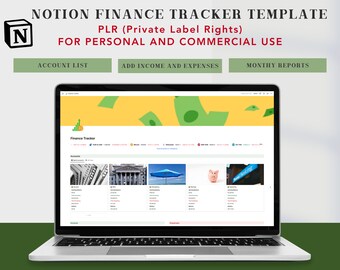 Plantilla de noción, rastreador de finanzas, uso personal y comercial