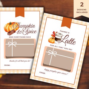 Printable Fall Gift Card Holder, Pumpkin Spice Latte Gift, Fall Teacher Gift, Pumpkin Spice and Everything Nice, Halloween Gift Card Holder
