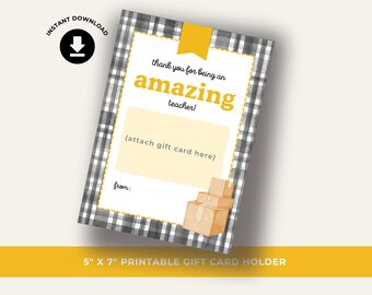 Impresionante porta tarjetas de regalo para maestros imprimible, porta tarjetas de regalo para maestros, regalo de fin de año para maestros, agradecimiento imprimible para maestros, PDF editable
