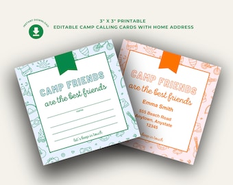 Printable Camp Calling Card, Home Address Camp Contact Card, Keep in Touch Cards, Play Date Card, Camp Note Card, Summer Camp Stationery pdf