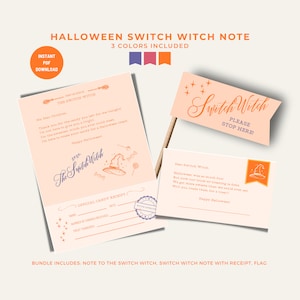 Cambiar el comercio de dulces de cartas de bruja, paquete imprimible de Halloween, carta de los niños de la bandera de la nota de intercambio de dulces, actividad de descarga instantánea de Halloween DIY