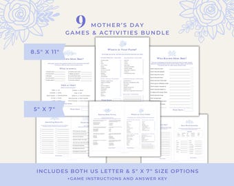 Paquete de juegos para el Día de la Madre, Paquete de juegos imprimibles, Ideas para el brunch del Día de la Madre, Qué hay en tu bolso, Juego de trivia para mamás, Actividad de juegos para el Día de la Madre