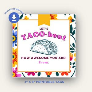 Étiquette cadeau imprimable TACO-Bout, étiquette cadeau modifiable, appréciation de l'enseignant, cadeau PTA, étiquette cadeau pour le personnel de collègue, fête tacos, Cinco de Mayo, PDF