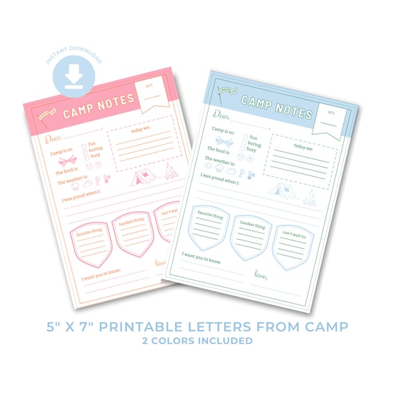 PRINTABLE Letter from Camp, Camp Note PDF Summer Camp Stationery, Kid's Camp Keepsake, Girls Camp Letter, Boy's Camp letter, sleep away Camp