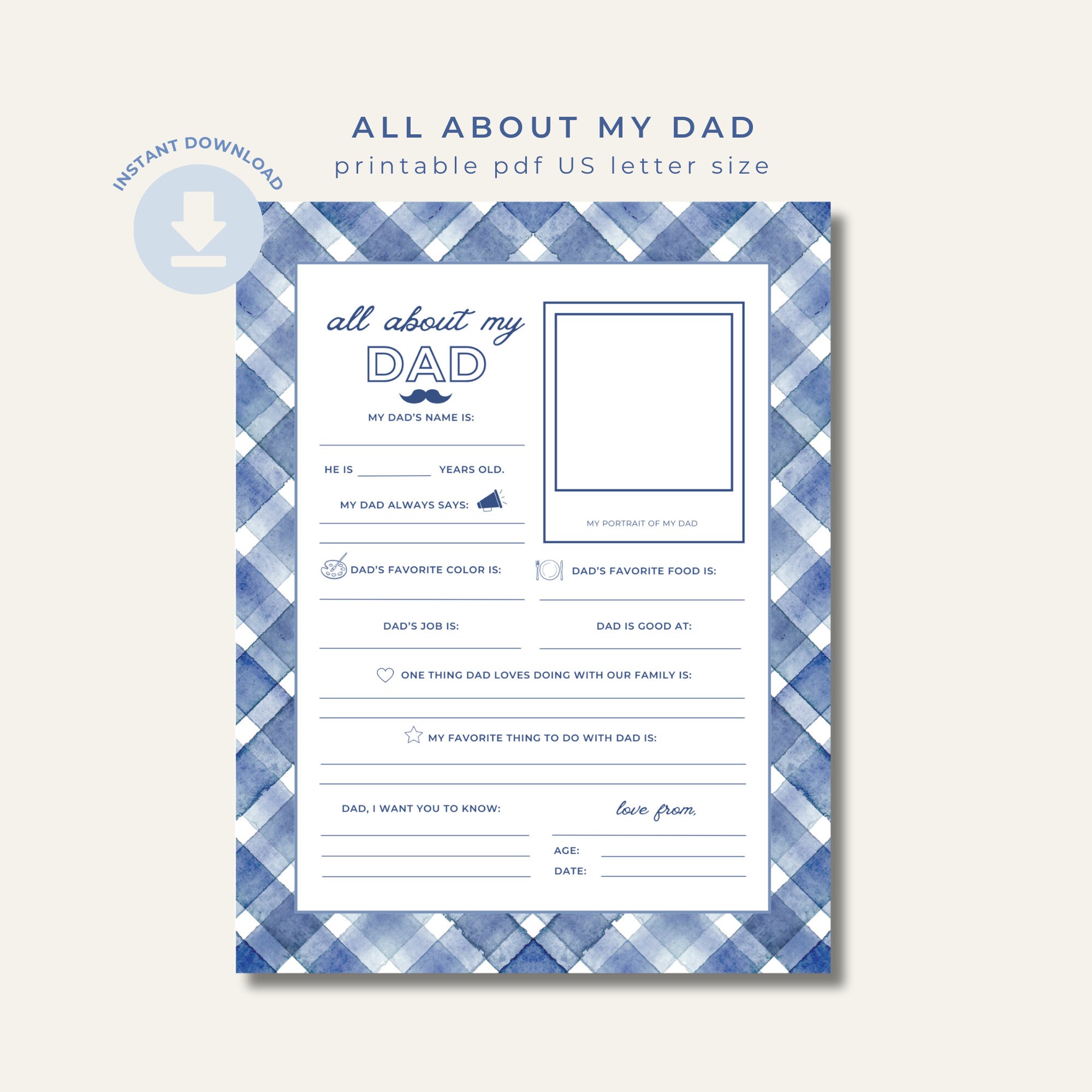 All About My Dad Printable Father's Day Gift, Last Minute Father's Day ...