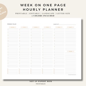 Weekly Planner, Minimalist Planner, weekly schedule, hourly planner, Weekly Hourly Planner, ADHD planner, undated weekly, weekly to do list