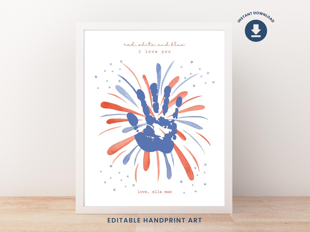 Firework July Hand Lettering Printable Fireworks Handprint Art, 4th of July Handprint Craft, Summer ...