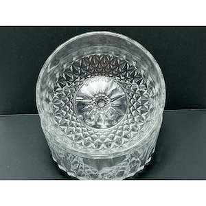 Two (2) Arcoroc Clear Glass 4" Dessert Bowl ~ Sunburst Diamond Pattern ~ France