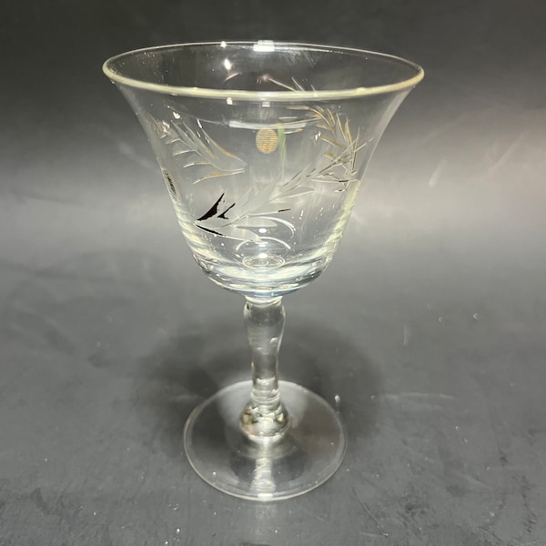 One (1) Cordial Aperitif Sherry Etched Stemmed Glass