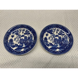 Set of Two (2) Vintage Bone Blue Willow Saucers Plates