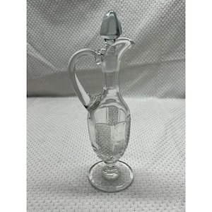 One (1) Vintage Glass Cruet Olive Oil Vinegar Bottle With Glass Stopper