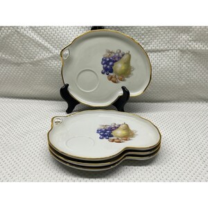 Four (4) Schumann Arzberg Germany Snack Plates w Gold Trim  Fruit & Nut Design