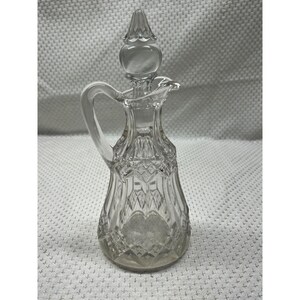 One (1) Vintage Glass Cruet Olive Oil Vinegar Bottle With Glass Stopper