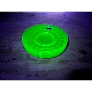 Six (6) Vintage Block Optic Green Uranium Glass Bread Plates