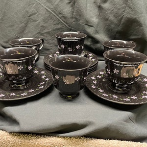 Set of Six (6) Mikasa Classic Elegance Cups and Saucers 701 Nightshade Pattern