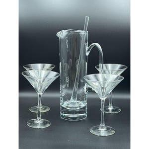 One (1) Vintage Martini Pitcher with Four (4) Large Martini Glasses and Stirrer