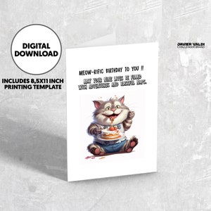 Afdrukbare kat verjaardagskaart, afdrukbare verjaardagskaart grappig, digitale verjaardagskaart van kat, 5x7 wenskaart, afdrukbare envelop