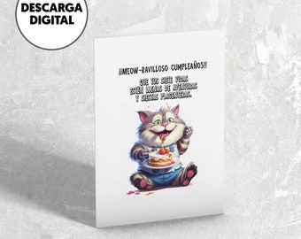 Carte d'anniversaire chat imprimable, carte d'anniversaire drôle imprimable, carte d'anniversaire chat numérique