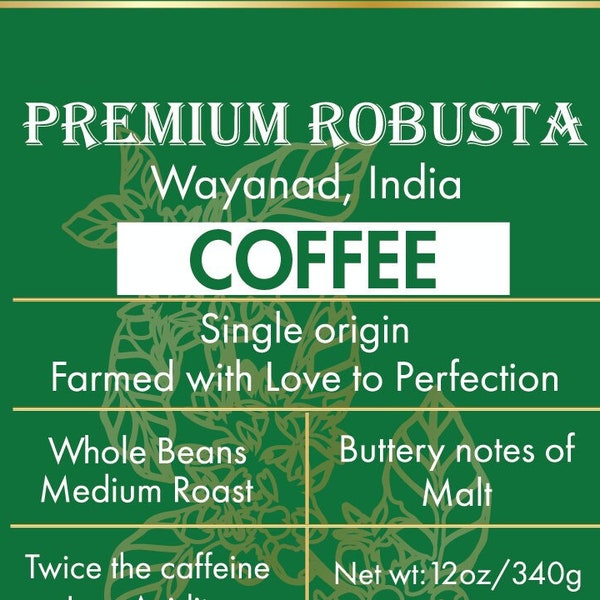 Imported Premium Robusta Roasted Whole Bean from India - 100g to Sample