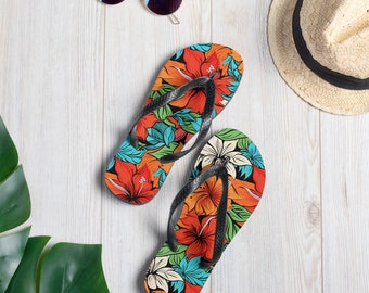 Hawaiian Flowers Flip Flops. Flip-Flop Hawaiian Print. Gifts for Friends. Summer.