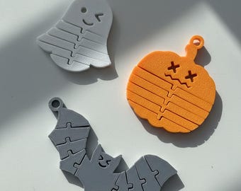 Flexi Halloween 3D Print Files: Pumpkin, Ghost, Bat Keychains (STL Bundle)