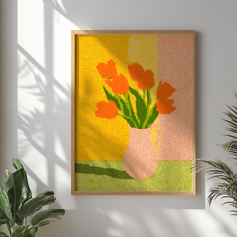 Tulip Wall Art Print, Floral Vase Artwork, Abstract Flower Decor ...