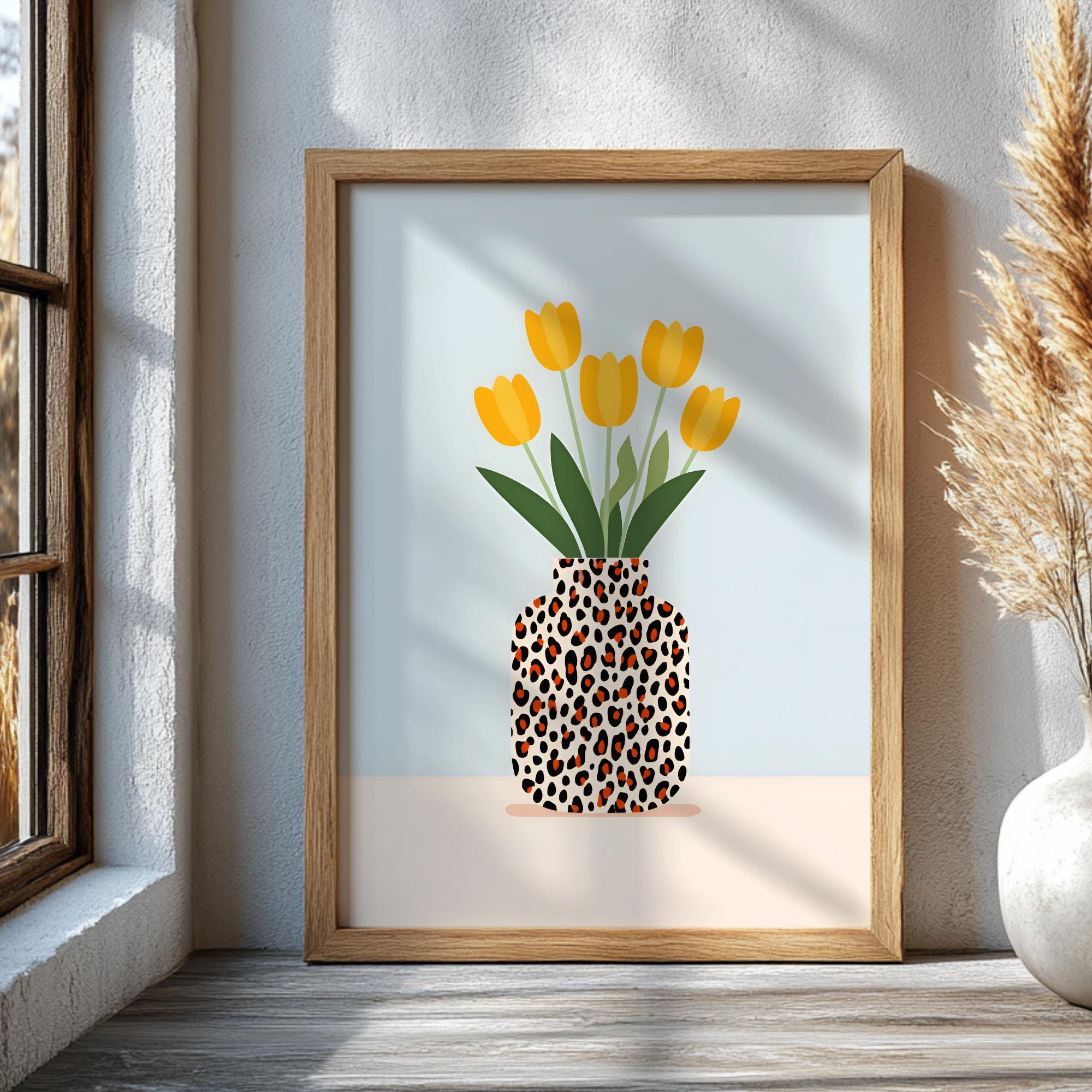 Tulip Wall Art Print, Floral Vase Artwork, Leopard Print Vase Poster ...