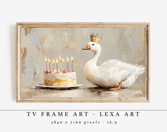 Birthday Goose Wall Art, Silly Goose Birthday TV Art, Whimsical Animal Artwork, TV Frame Birthday Art, Instant Birthday Wall Decor