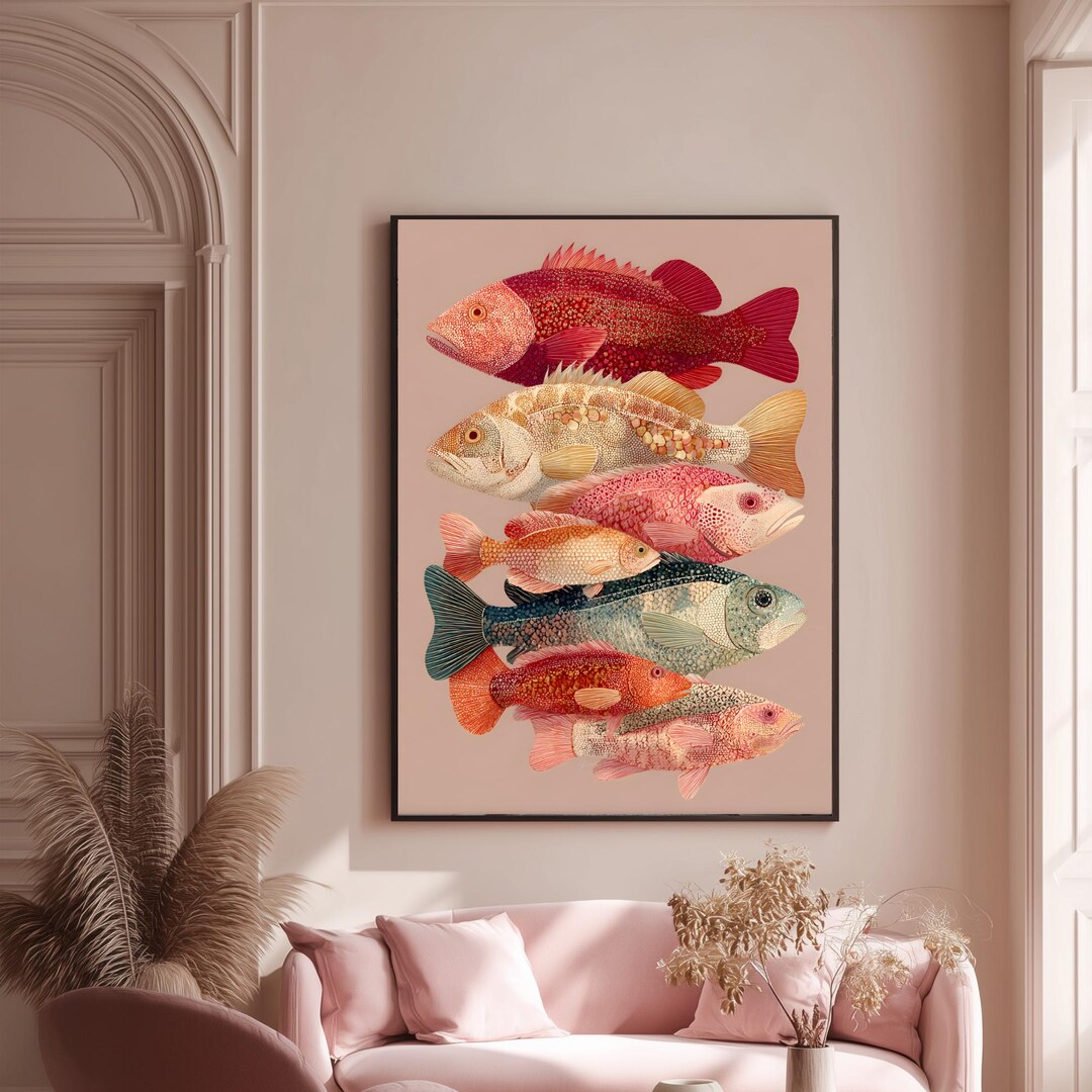 Coastal Fish Wall Art Print, Blush Nautical Decor, Beach House Poster ...