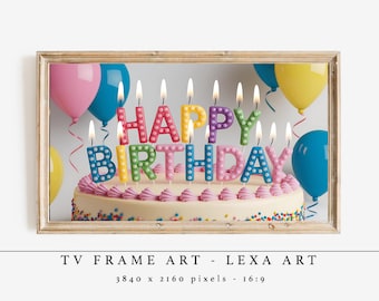 Birthday Cake Party Decor TV Frame Art, Happy Birthday TV Artwork, Balloon TV Wall Art for kids, Celebration Screensaver, Digital Download