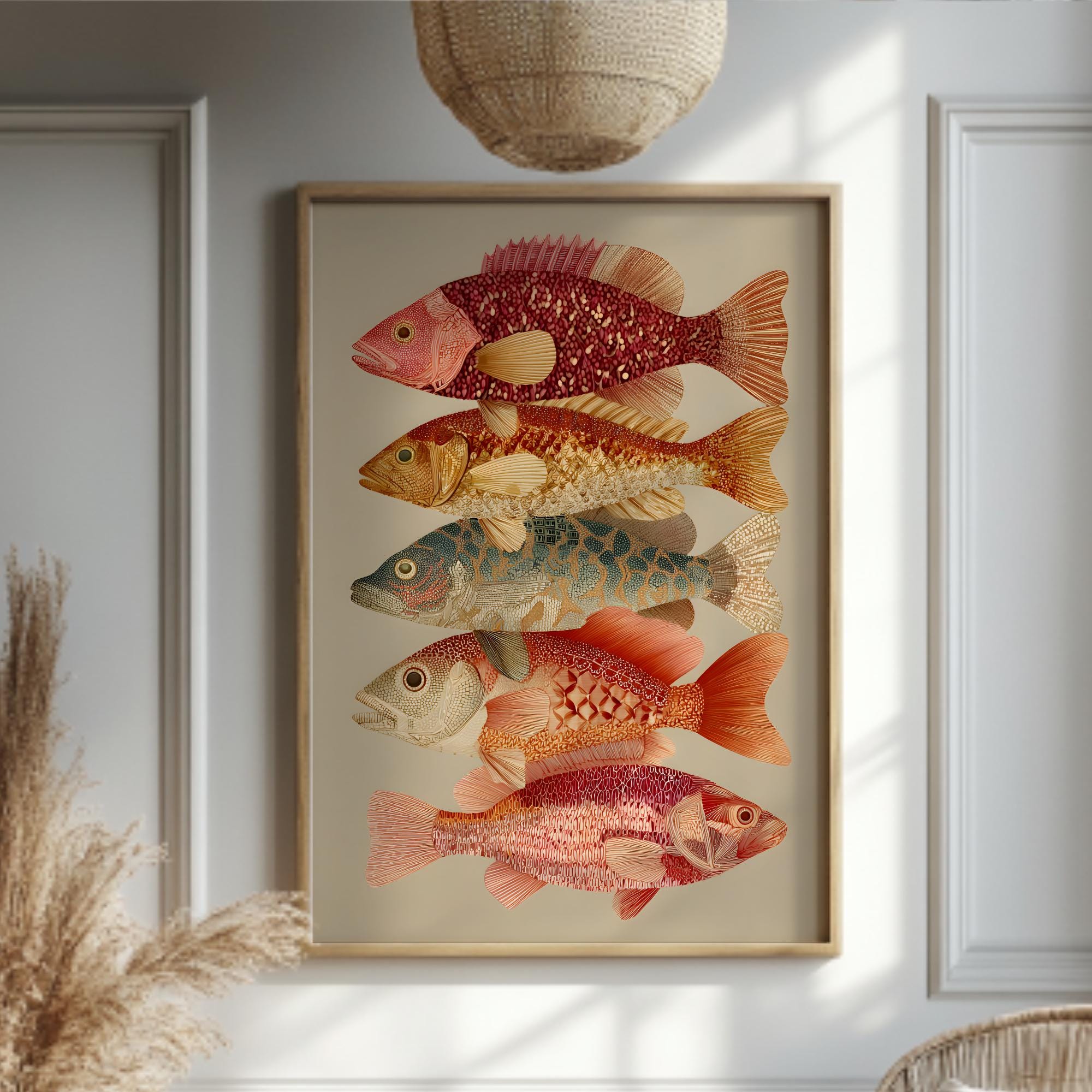 Coastal Fish Wall Art Print, Coral Nautical Decor, Beach House Poster ...