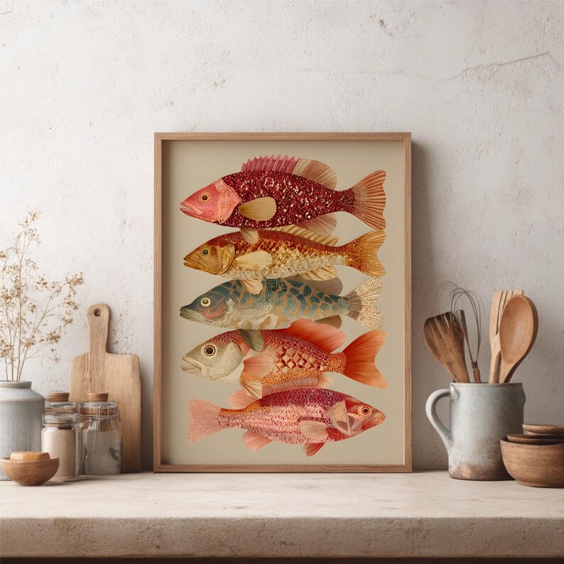 Coastal Fish Wall Art Print, Coral Nautical Decor, Beach House Poster ...