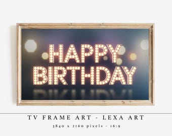 Happy Birthday TV Art, Festive Party Decor, Modern Neon Style Frame TV Artwork, Celebration Digital Download, Colorful Wall Display