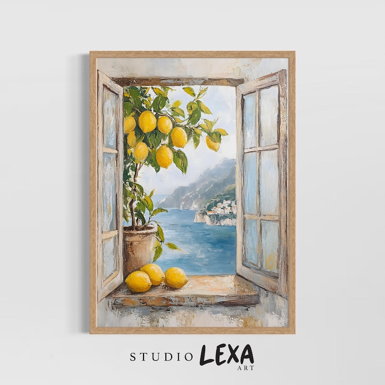 Mediterranean Window Lemon Tree Printed Wall Art, Italian Kitchen Decor ...