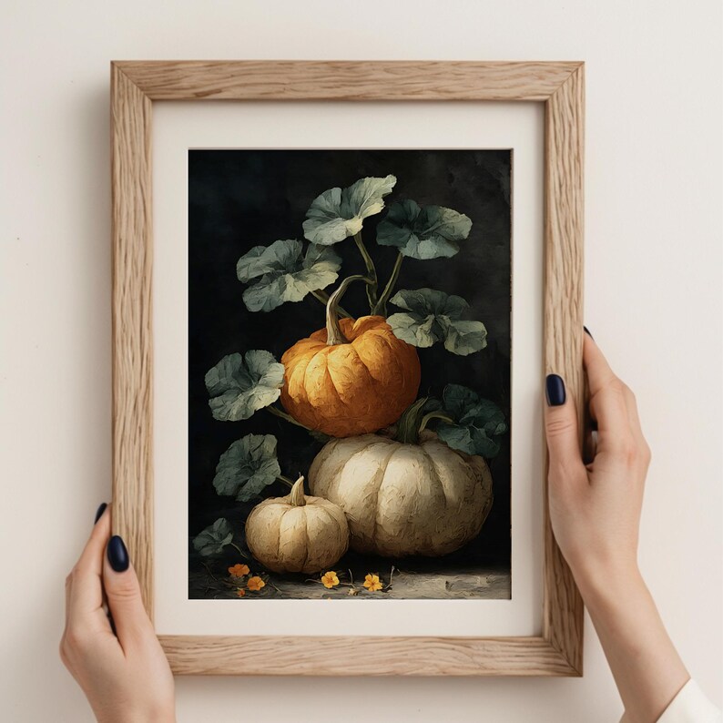 Pumpkin Wall Art, Rustic Fall Poster, Harvest Botanical Print, Autumn ...