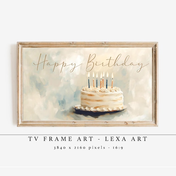 Happy Birthday TV Frame Art, Digital Download, Birthday Cake Samsung Frame Art, Celebration Party Decor, Modern TV Wall Artwork