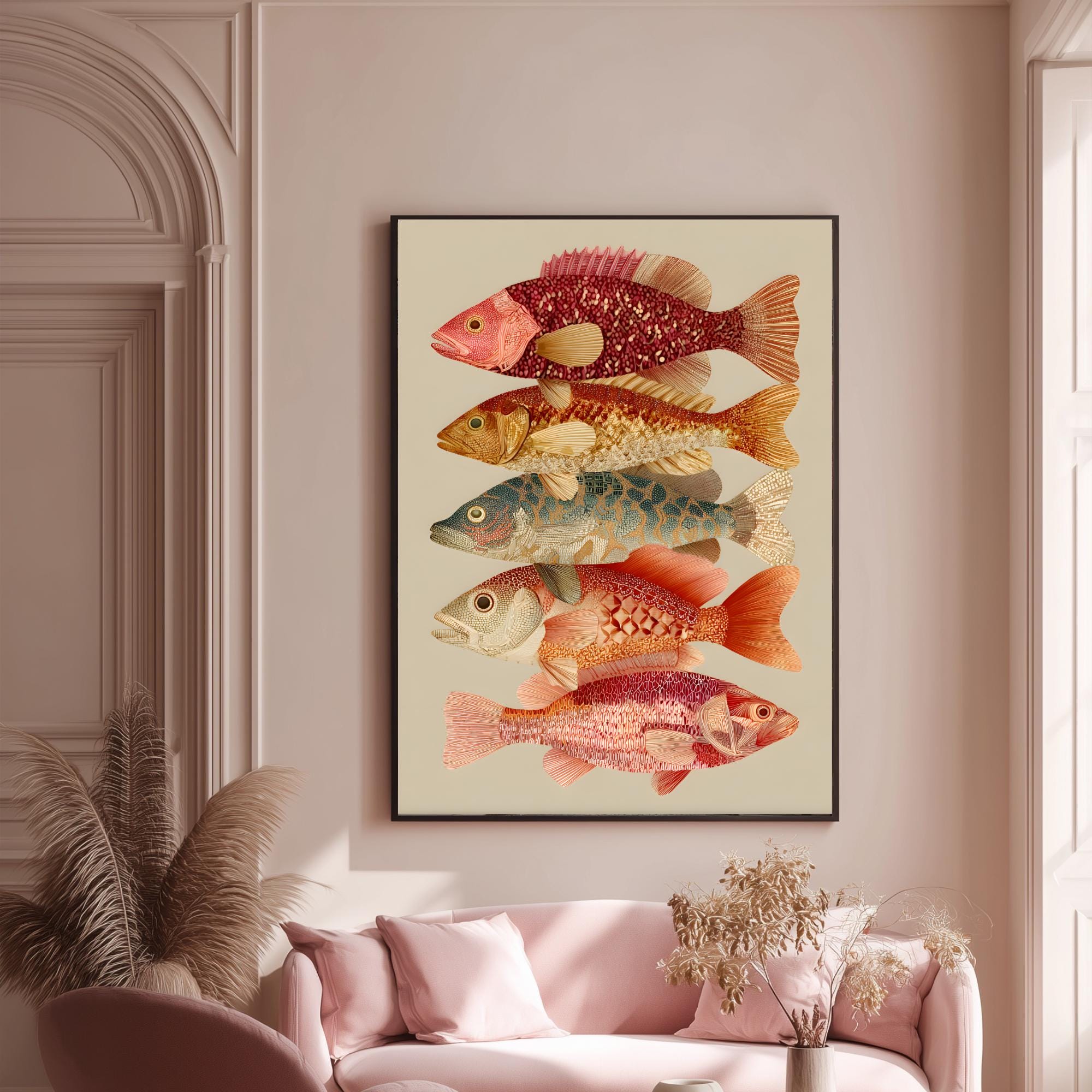 Coastal Fish Wall Art Print, Coral Nautical Decor, Beach House Poster ...