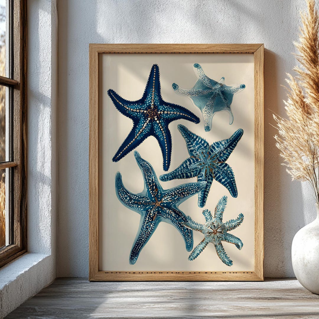 Starfish Wall Art Print, Blue Coastal Decor, Minimal Nautical Poster ...