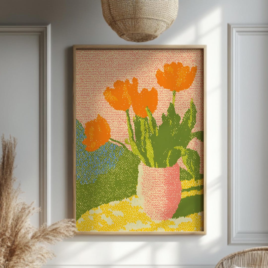 Abstract Tulip Wall Art Print, Floral Vase Artwork, Abstract Flower ...