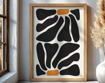 Schwarz Abstrakte Botanische Gedruckte Wandkunst, Minimalistische Blumen Poster, Neutrales Blumendekor, Mid Century Modern Natur Wandkunst Dekor