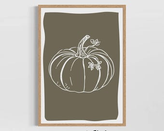 Minimalist Pumpkin Wall Art Print, Fall Harvest Decor, Rustic Farmhouse Autumn Printable, Halloween Kitchen Artwork, Boho Botanical Poster