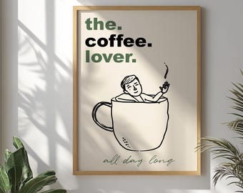 Funny Coffee Poster, Coffee Lover Wall Art Print, Modern Kitchen Decor, Barista Gift Artwork, Minimalist Cafe Wall Art, Gift Coffee Addict