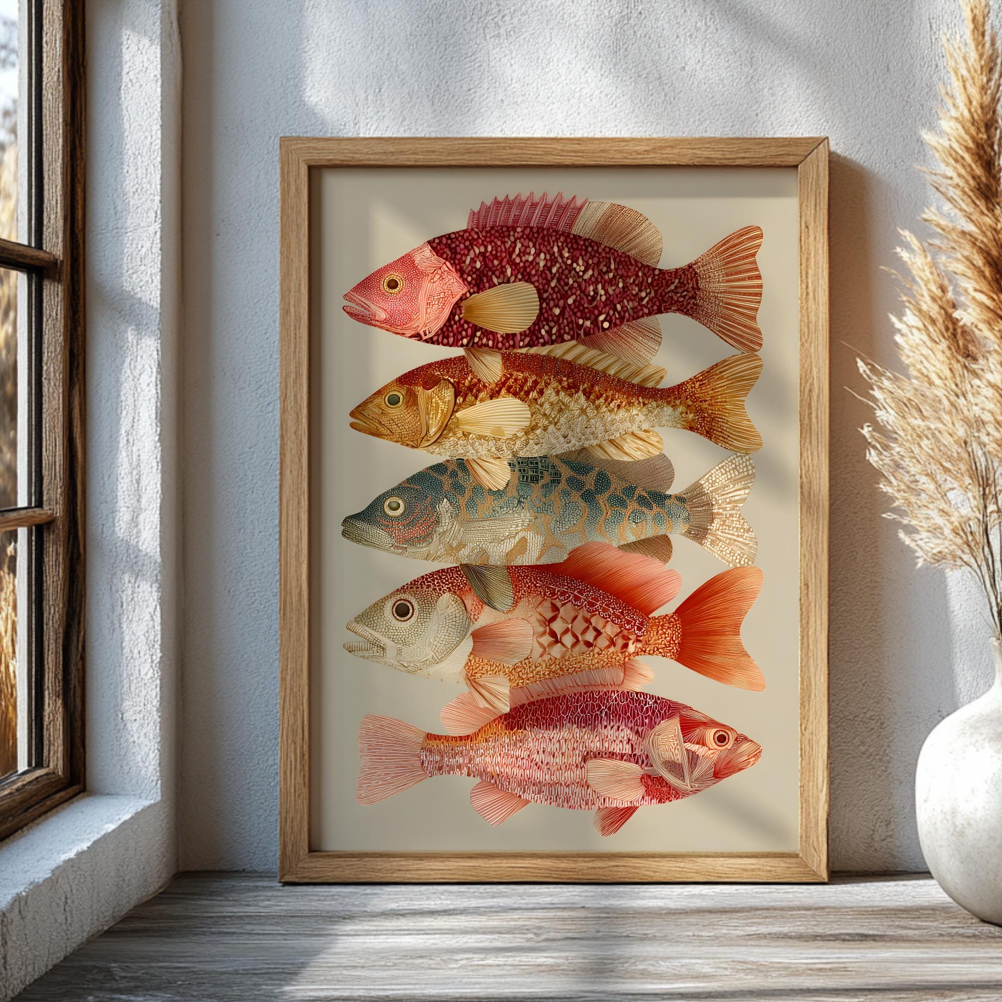 Coastal Fish Wall Art Print, Coral Nautical Decor, Beach House Poster ...