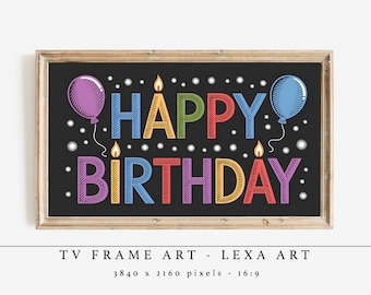 Birthday Balloons TV Frame Art, Colorful Happy Birthday TV Art, Digital Download, Samsung Frame TV Party Decor, Celebration Wall Art