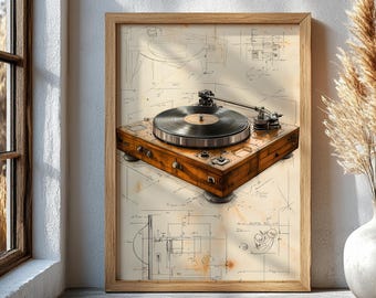 Turntable Wall Art Print, Vintage Record Player Poster, Retro Music Decor, Vinyl Lover Artwork, DJ Wall Print, Music Room Art, Music Lover