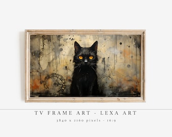 Vintage Black Halloween Cat Frame TV Digital Art, Spooky Halloween Cat Style Art, Vintage Cat Art, Samsung Frame TV ART, Instant Download,